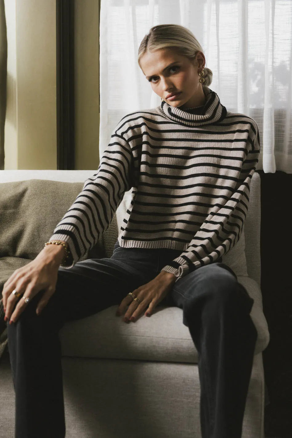 Miya Striped Turtleneck Sweater for Women - Soft Knit Winter Pullover, Cozy Casual & Office Wear - Perfect for Fall, Winter & Holiday Outfits