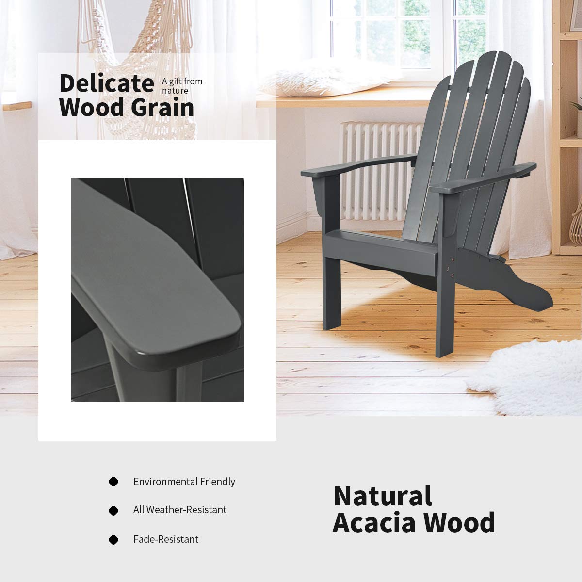 Giantex Acacia Wood Adirondack Chair Set of 2 - 350 lbs Weight Capacity Outdoor Lounge Chairs for Patio, Garden, Poolside & Deck - Perfect for Relaxing, Sunbathing and Backyard Gatherings
