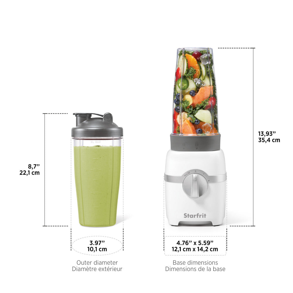 STARFRIT 024303 Personal Blender - 350W Portable Smoothie Maker for Shakes, Juices & Protein Drinks - Compact White Blender for Home, Office & Travel - BPA-Free with 20oz Tritan Cup & Rechargeable Battery