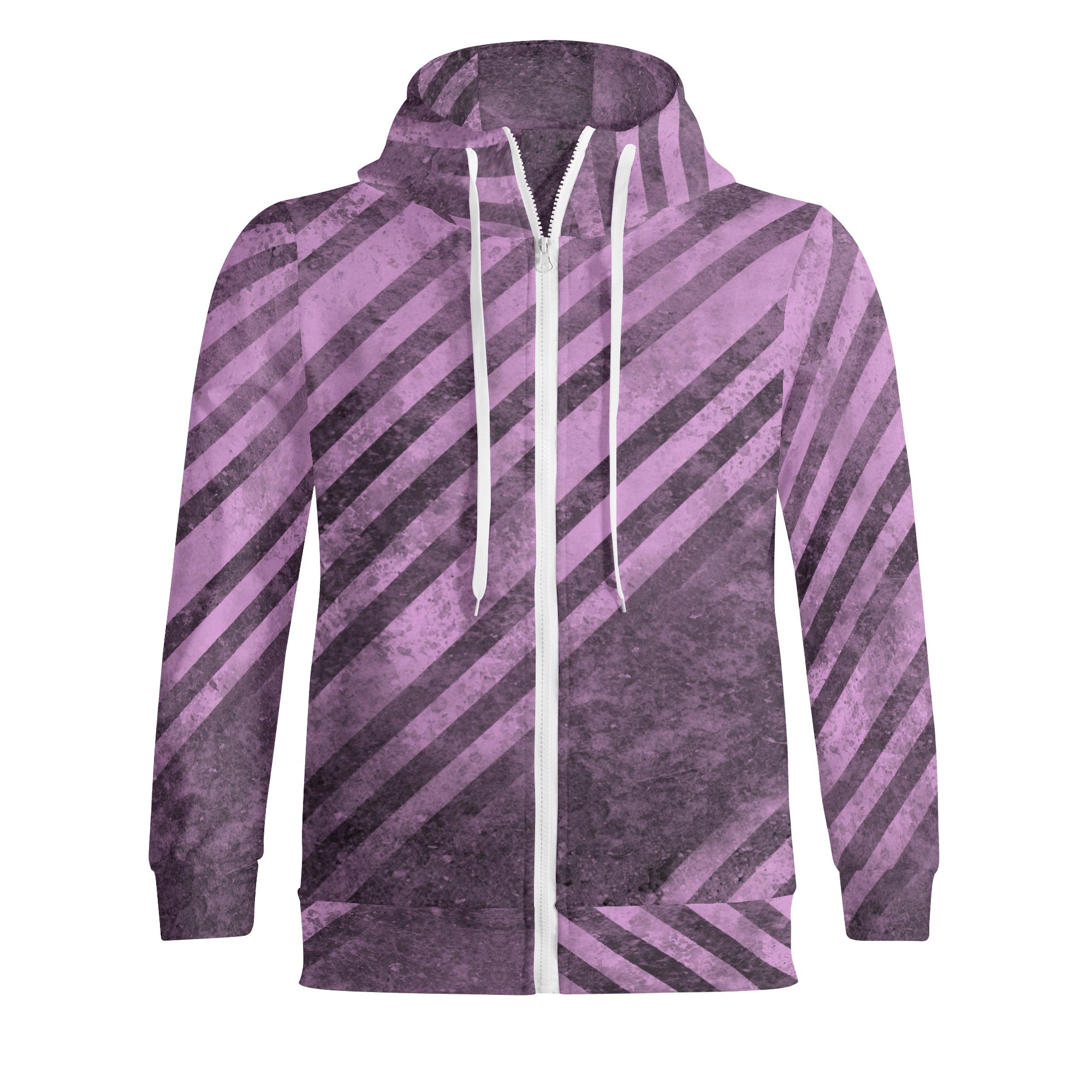 Stylish Purple Stripes Full Zipper Turtleneck Hoodie for Women & Men - Cozy Winter Fashion, Casual Wear & Outdoor Activities