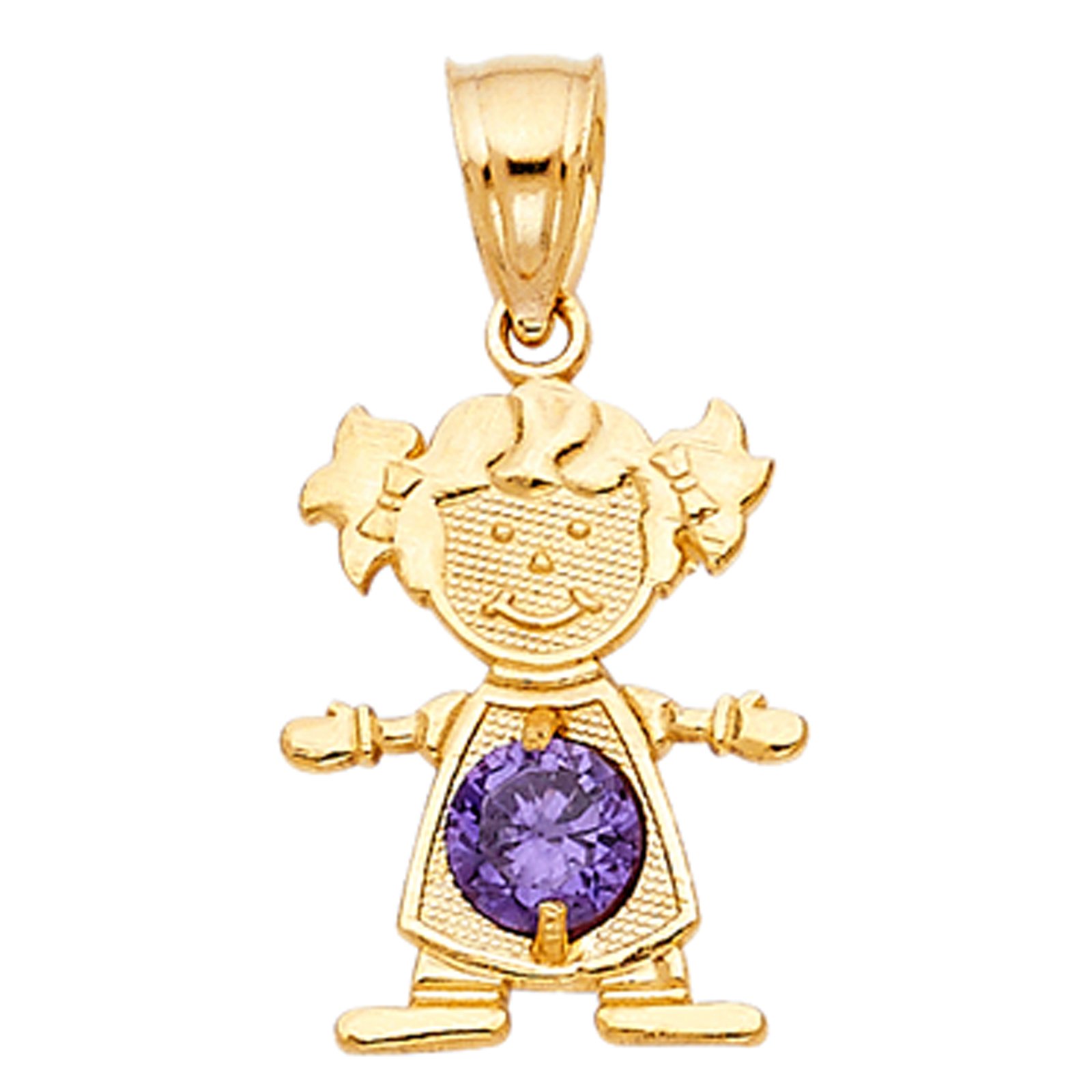 14K Yellow Gold Birthstone Cubic Zirconia CZ Charm Pendant for Necklace - Personalized Boy & Girl Jewelry Gift for Birthday, Anniversary & Special Occasions