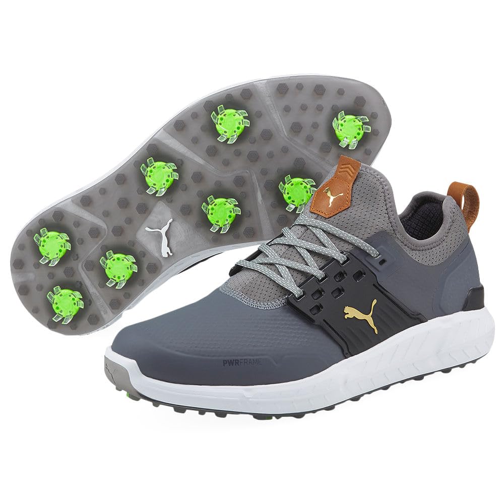 Puma Golf Shoes for Men - Ignite Articulate in Quiet Shade/Gold/Black - Size 9 | Perfect for Golf & Casual Wear