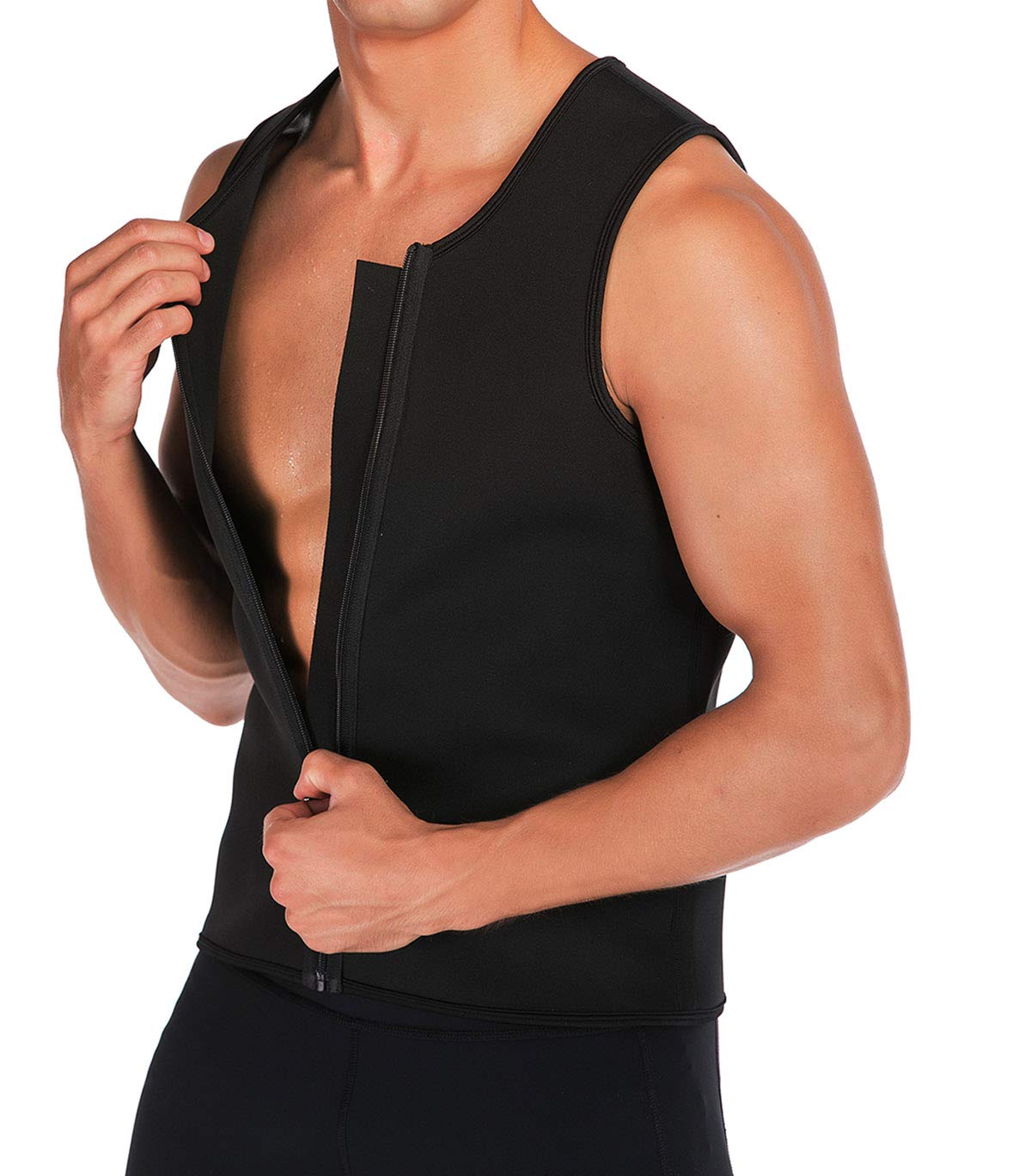 FIRSTLIKE Men's Waist Trainer Vest - Neoprene Corset Body Shaper for Weight Loss, Workout & Sauna - Adjustable Zipper Tank Top for Gym, Running & Postpartum Recovery