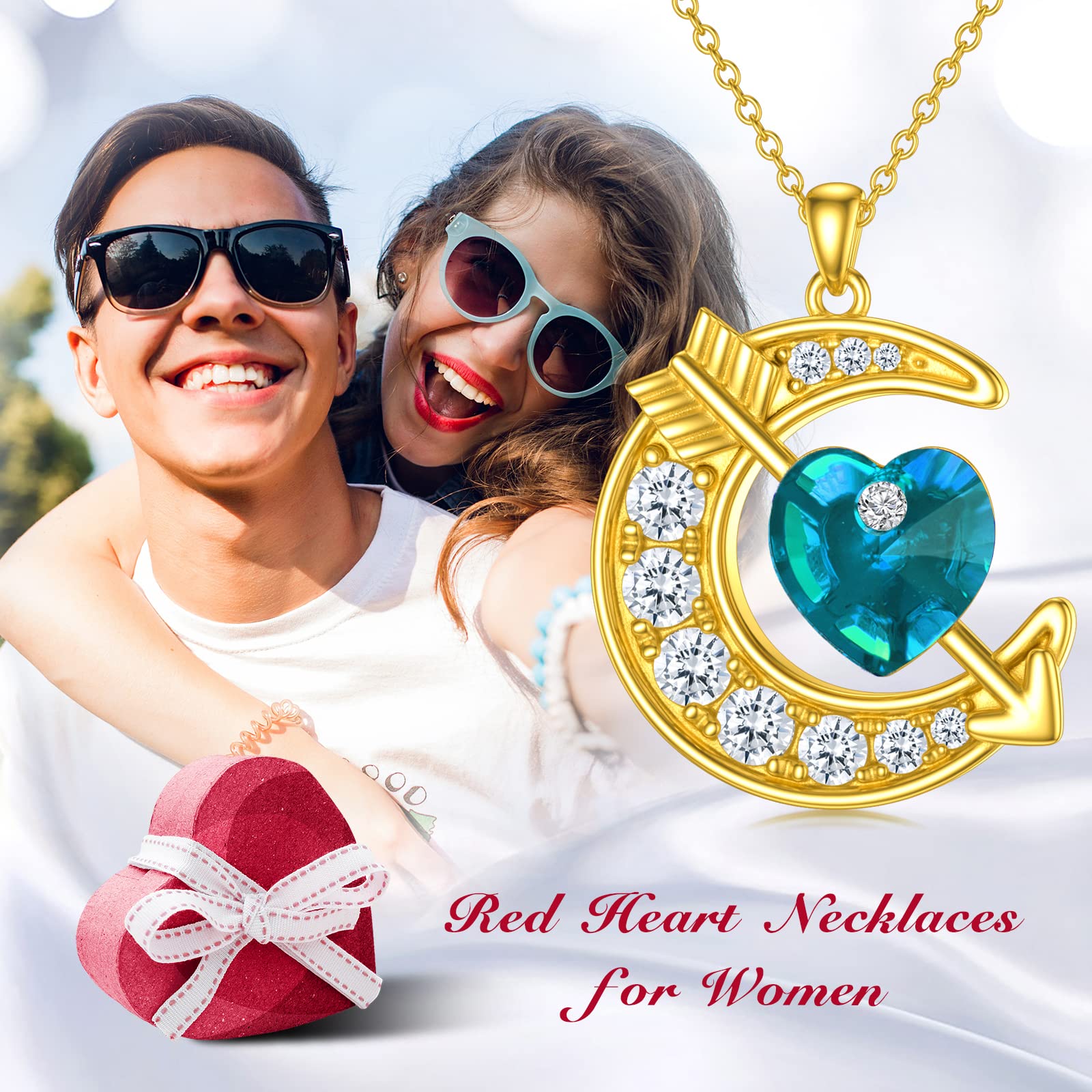 OCJ Sterling Silver Moon Birthstone Pendant Necklace for Women - Classic Love Arrow Crystal Jewelry with Birthstone | Perfect Birthday, Christmas Gift for Her, Daughter, Teens | Elegant Everyday Wear & Special Occasion Jewelry