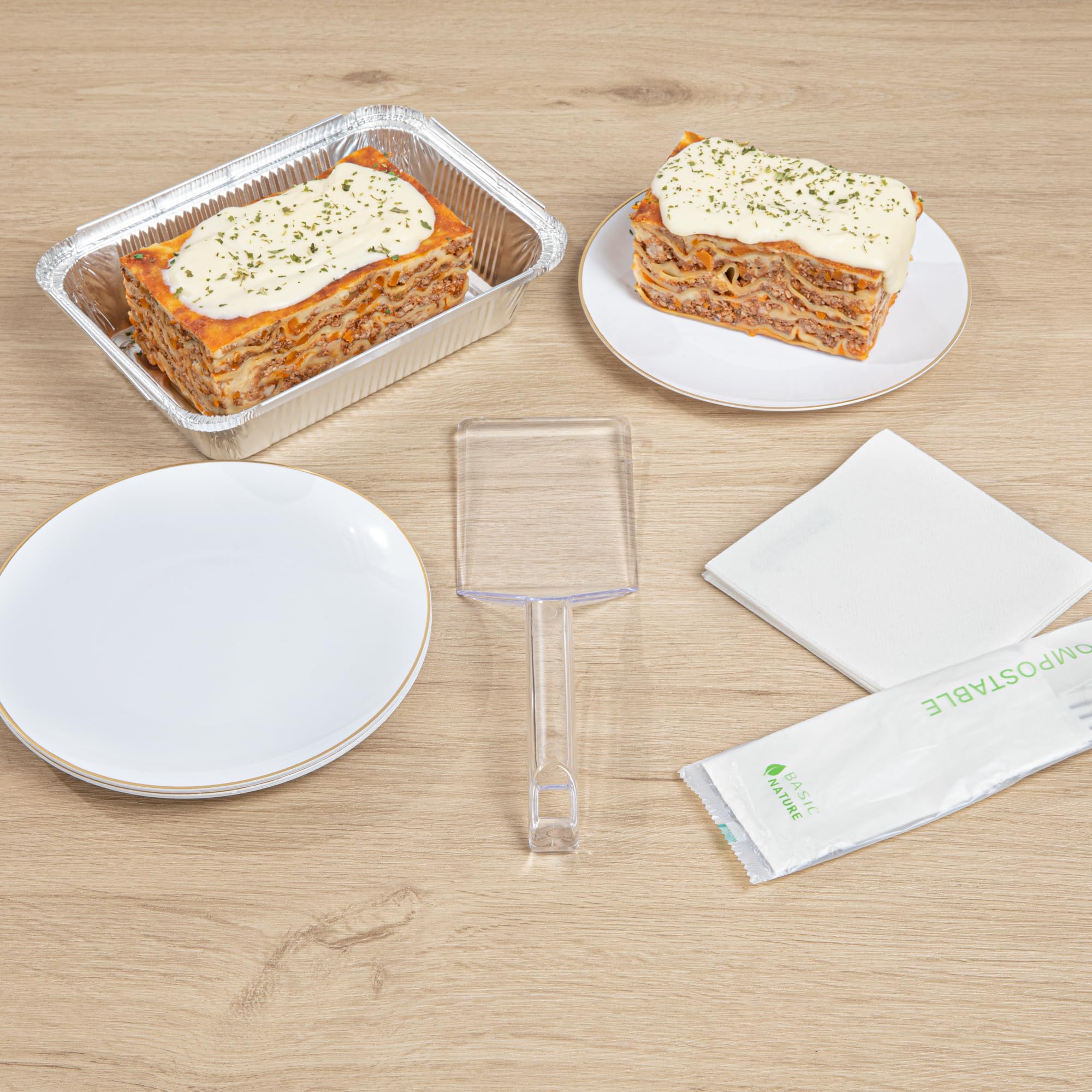 Restaurantware Cater Tek 10 Inch Disposable Serving Spatulas - 100 Pack Heavy-Duty Clear Plastic Lasagna Spatulas with Wide Edge & Comfortable Handle for Brownies, Cakes, Eggs - Perfect for Catering, Buffets, and Food Service
