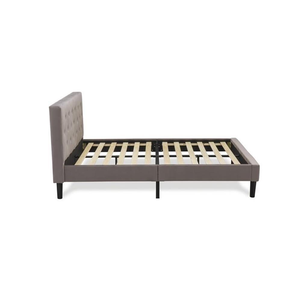 East West Furniture NL14Q-1DE13 2-Piece Queen Bed Set - Brown Taupe Velvet Upholstered Headboard & Burgundy Finish Nightstand - Modern Bedroom Furniture for Master Bedroom, Guest Room, or Apartment