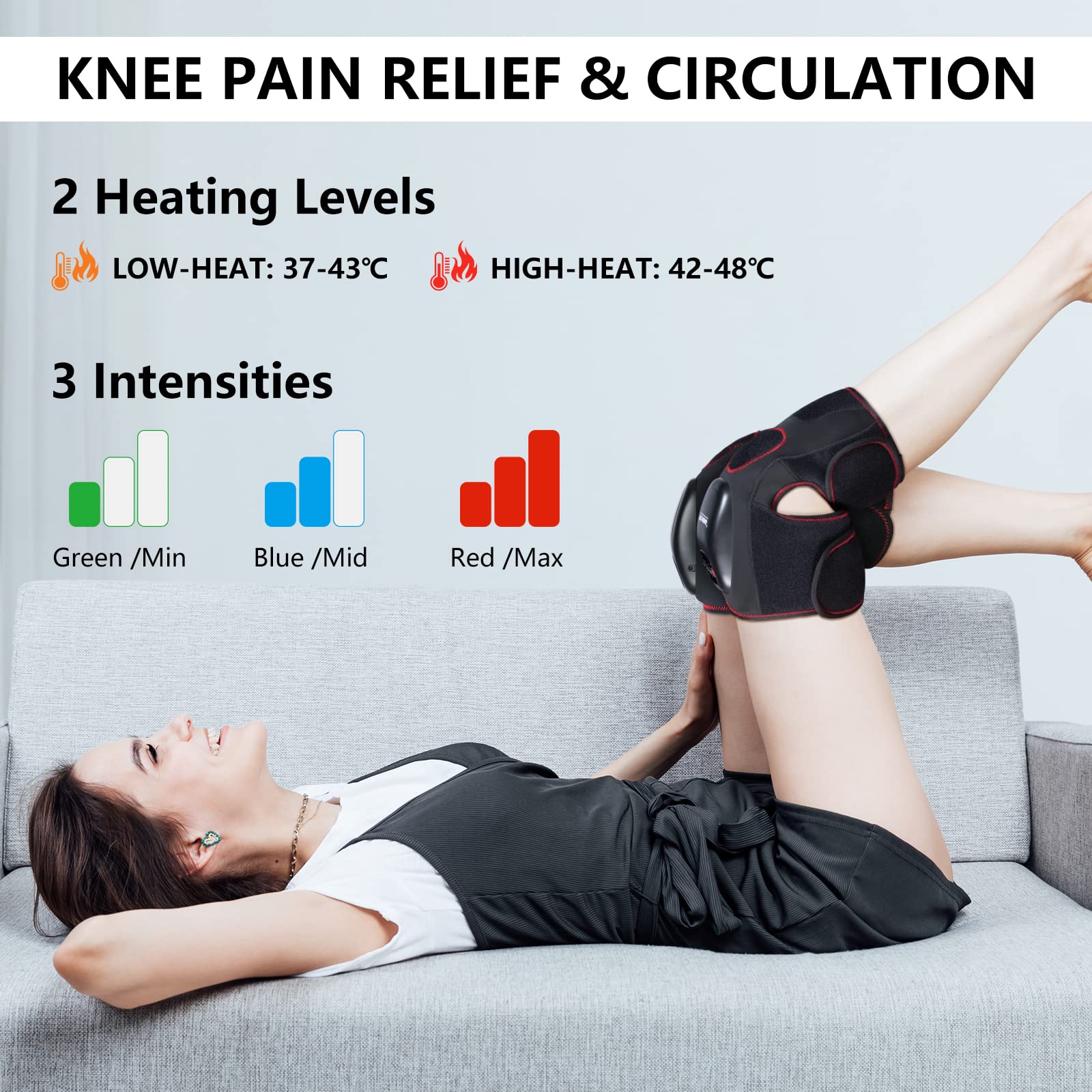 FIT KING Knee Massager with Heat Therapy - Air Compression Knee Brace Wrap for Arthritis Pain Relief & Improved Circulation - 3 Massage Modes & 3 Intensity Levels - FSA/HSA Eligible - Perfect for Post-Workout Recovery, Joint Discomfort & Elderly Care