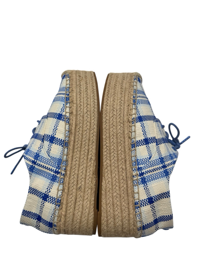 Tory Burch Blue Plaid Florence Espadrille Wedge Sandals - Women's Size 7.5 (US) Comfortable Summer Casual Shoes for Beach, Vacation & Everyday Wear
