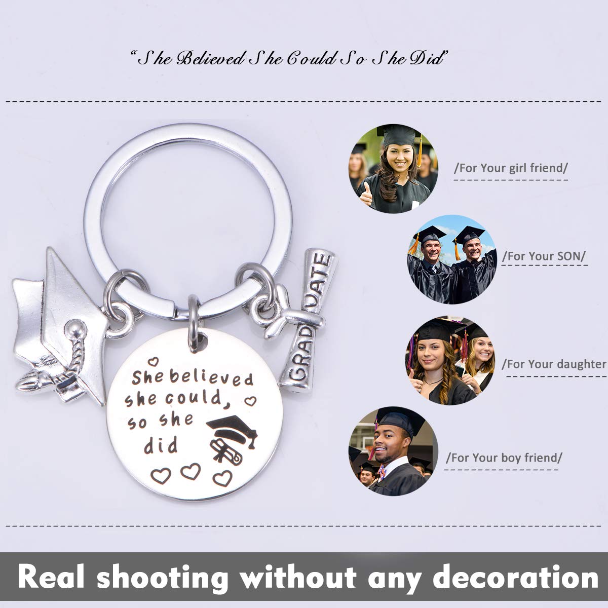 Personalized Graduation Keychain for Her/Him 2023 - Inspirational Gift from Mom & Dad with Engraved 'Keep Going' Message - High School Graduation Jewelry (She Believed-KC047) - Perfect for Graduation Ceremonies, Gift Giving & Daily Motivation