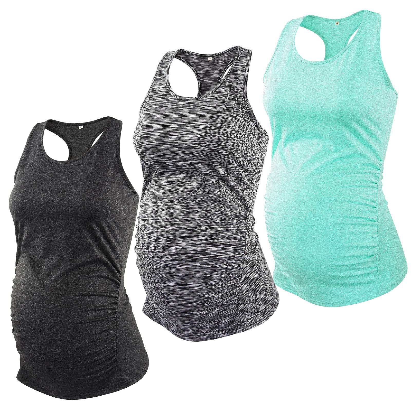 Glampunch 3-Pack Maternity Yoga Tops - Sleeveless Racerback Workout Shirts for Pregnant Women | Breathable Athletic Pregnancy Tank Tops | Perfect for Yoga, Gym & Everyday Wear