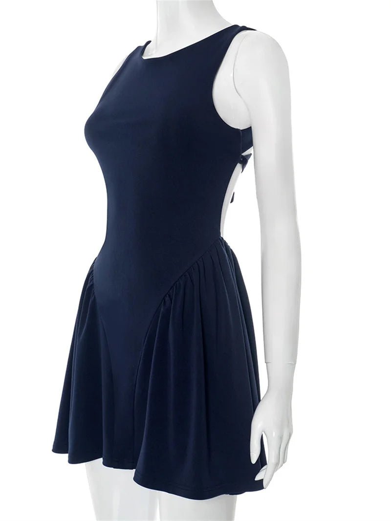 Sexy Backless Lace-Up Mini Dress for Women - Elegant O-Neck Sleeveless High Waist A-Line Club Party Dress | Perfect for Night Out, Date Night, Cocktail Parties & Special Occasions