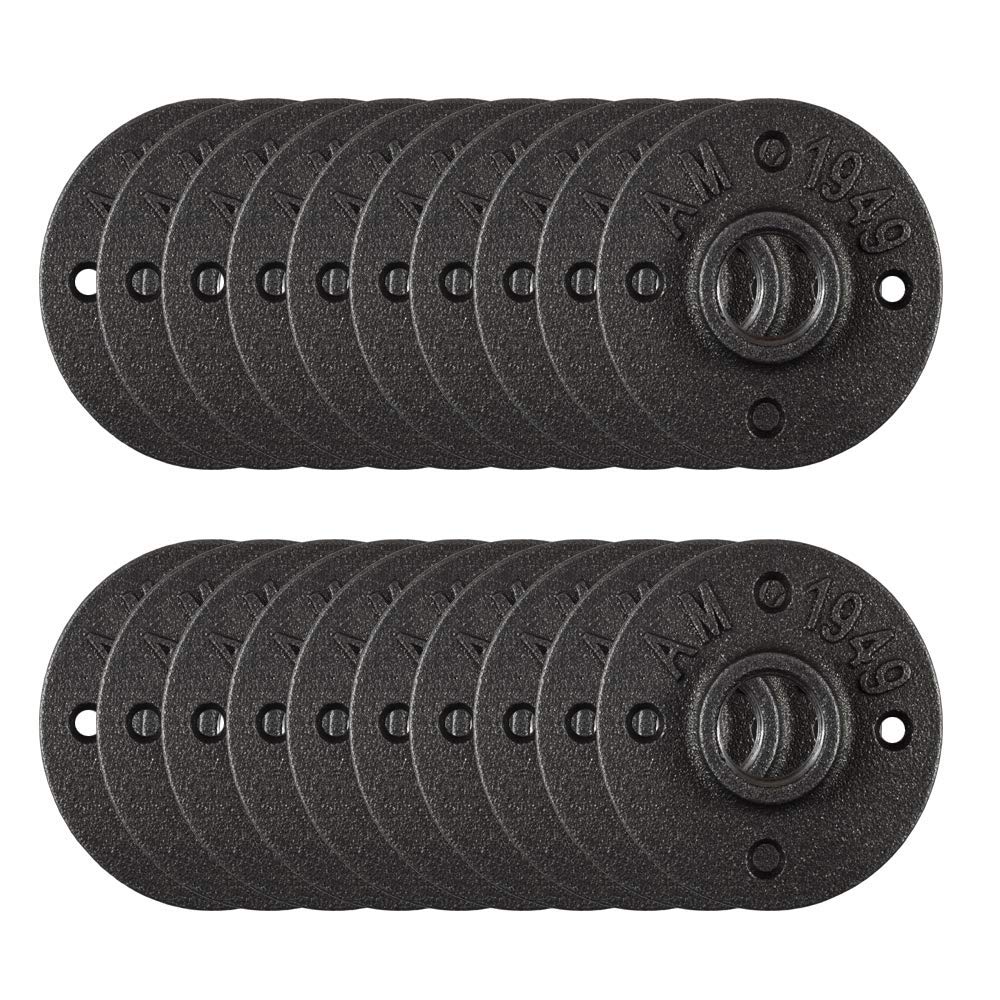20Pcs 0.75 Inch Black Iron Floor Flanges - 4 Hole Malleable Pipe Fittings for DIY Furniture, Shelving & Plumbing | Vintage Industrial Decor for Steampunk Lamps, Home & Workshop Projects