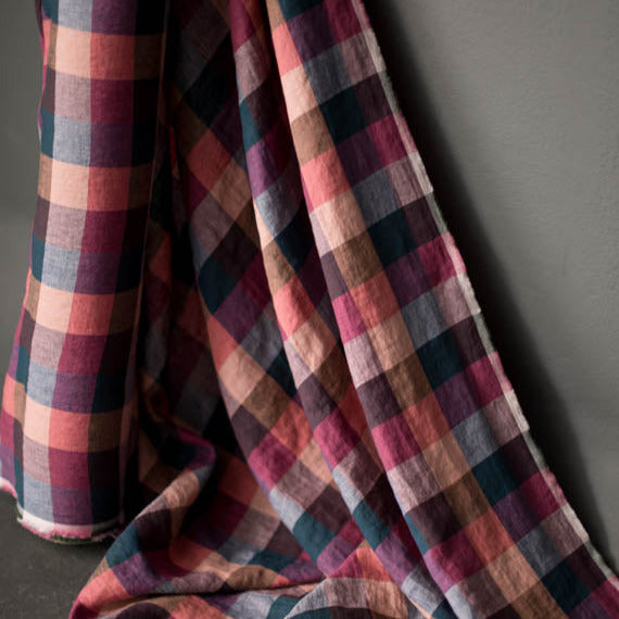 Premium Laundered Linen Fabric - Soft Checks & Stripes Pattern for Clothing, Home Decor & DIY Crafts | Perfect for Dresses, Curtains & Table Runners