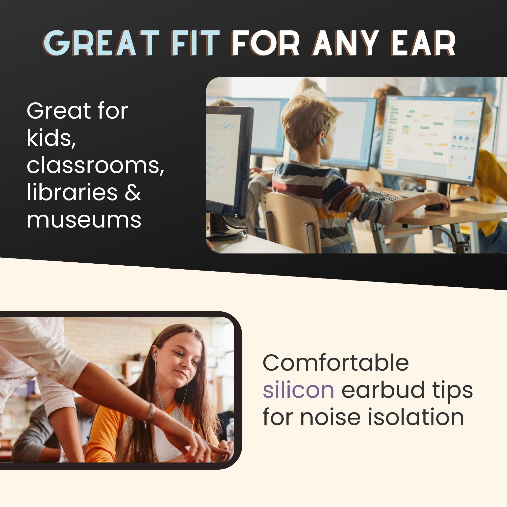 30 Pack Multicolor 3.5mm Stereo Earbuds Bulk - for School, Classroom, Library Use