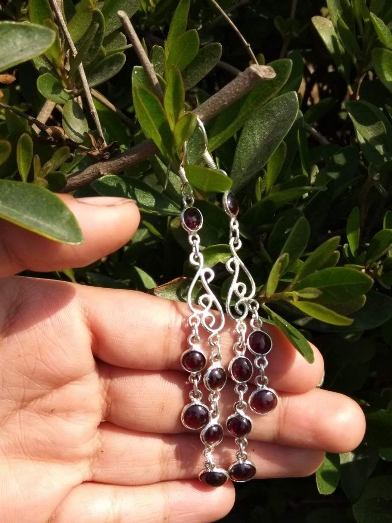 Garnet Earrings for Women - Sterling Silver Dangle Earrings, Long Red Gemstone Jewelry | Trendy Fashion Accessories for Wife, Bridesmaids & Anniversary Gifts | Perfect for Weddings, Parties & Special Occasions