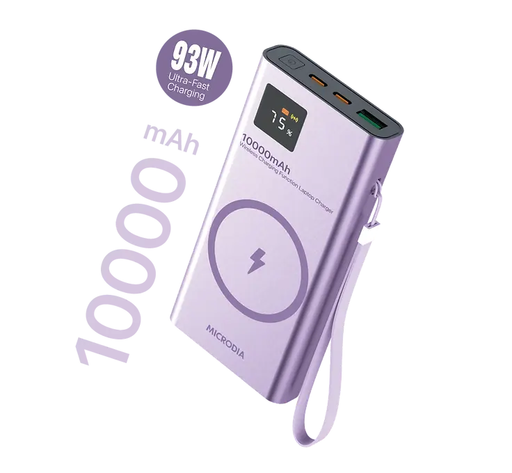 MICRODIA SNAPPower™ MagGo LCD 10000mAh 93W Magnetic Wireless Power Bank - 15W Wireless Charger + Dual 30W USB C PD + 18W USB A Output with LCD Display - Perfect for iPhone, Android, AirPods & Travel Charging