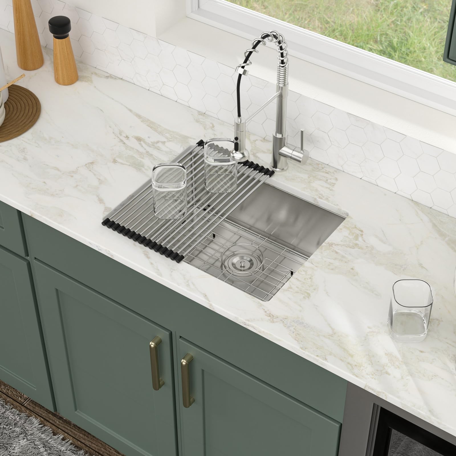 Logmey 23 Inch Undermount Stainless Steel Kitchen Sink - Handmade Single Bowl Bar Prep Sink 16 Gauge (23x18x9 Inches) for Modern Kitchens & Commercial Bars