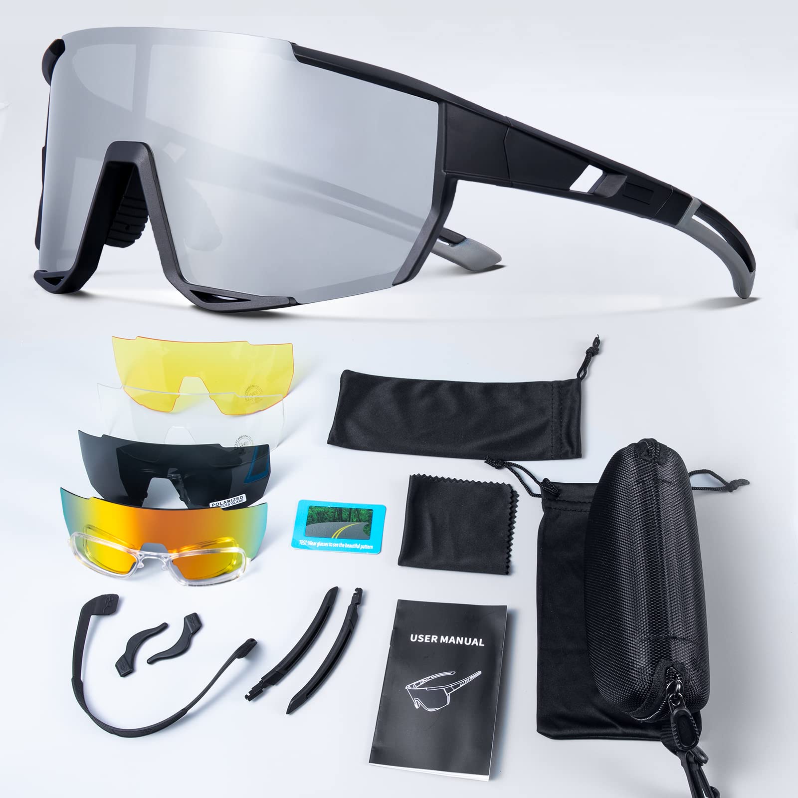 Polarized Sports Sunglasses for Men & Women - UV Protection Cycling Glasses with 5 Interchangeable Lenses - Lightweight Baseball Sunglasses for Fishing, Running, Hiking & Outdoor Activities