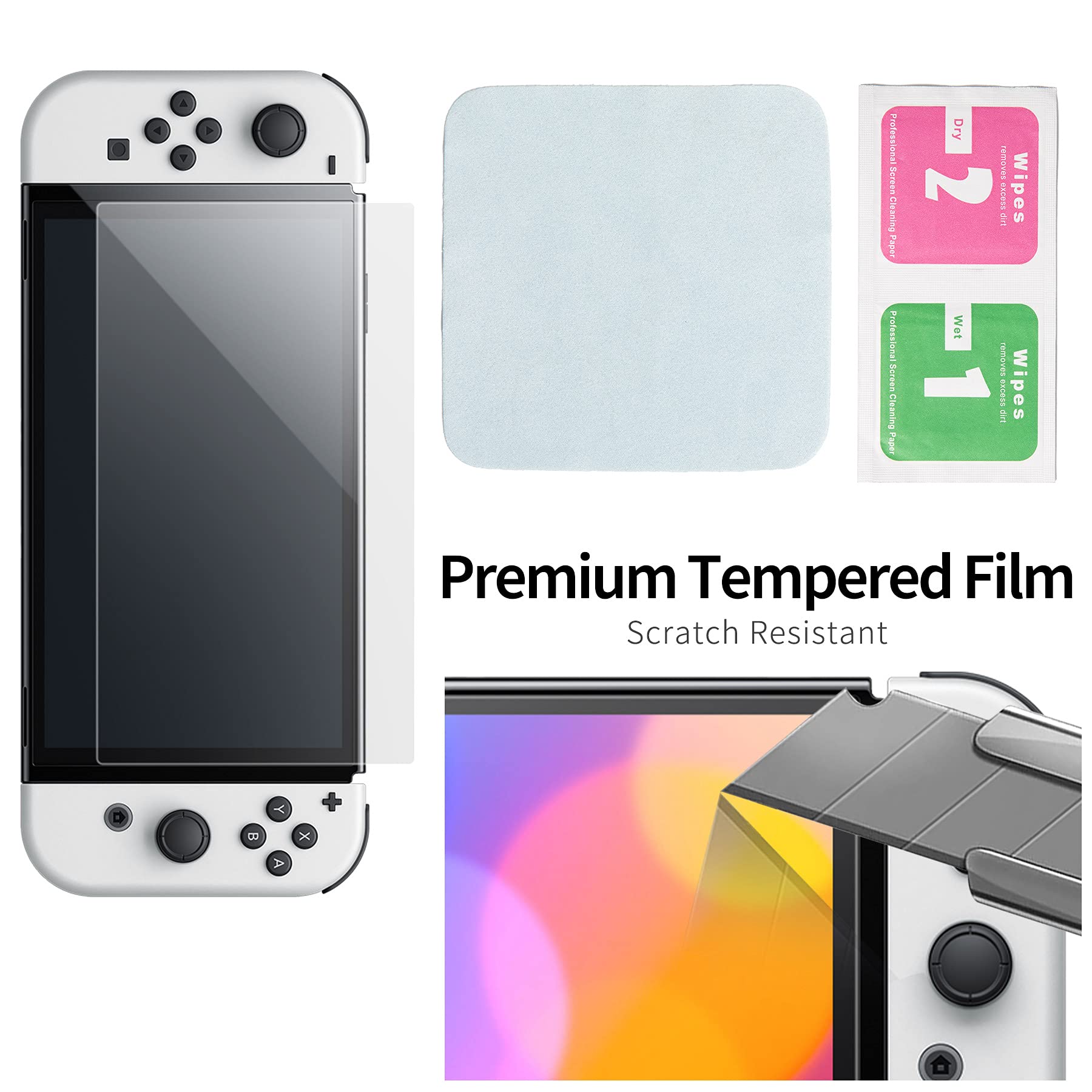 Premium Nintendo Switch OLED Model 2021 Accessories Kit - 14-in-1 Bundle with Protective Case, Clear Cover, Screen Protector, Joy-Con Silicone Skins, Thumb Grips & USB Cable | Perfect for Gaming On-The-Go, Travel Protection & Enhanced Console Care