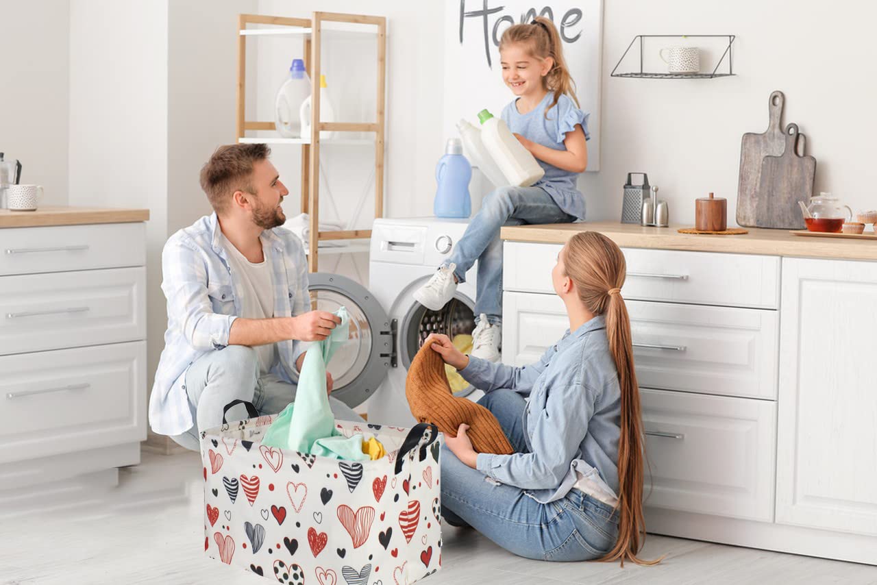 Heart-Shaped Kids Storage Basket with Handles - Cute Rectangular Organizer Bin for Toys, Girls Room Decor & Gift Box - Perfect for Nursery Organization, Playroom Storage & Birthday Gifts (Line Love Design)