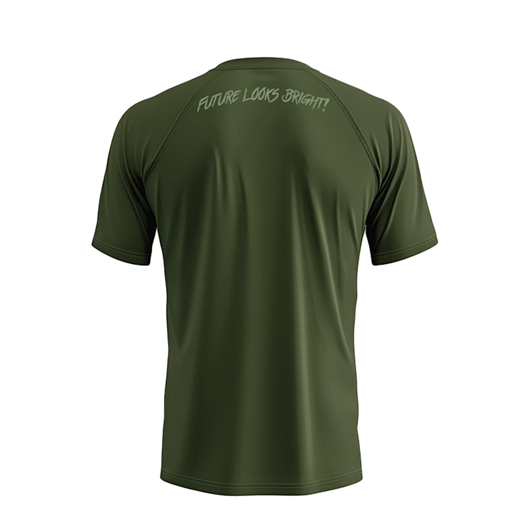 Future Looks Bright Army Green Performance Short Sleeve T-Shirt - Moisture Wicking Activewear for Gym, Running & Outdoor Adventures
