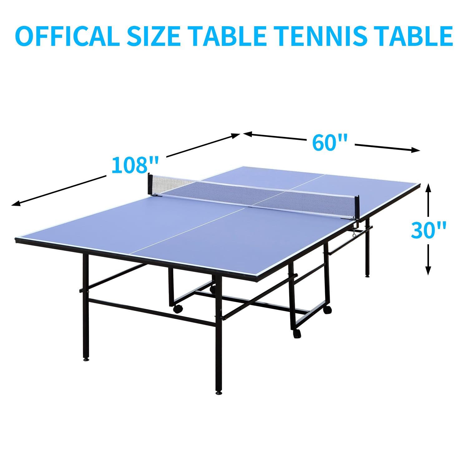 Rakon Blue Folding Ping Pong Table with Wheels - Indoor/Outdoor Table Tennis Set Includes 2 Rackets, 3 Balls & Net - Portable Design for Easy Storage & Transport - Perfect for Backyard, Garage, or Recreation Room Games