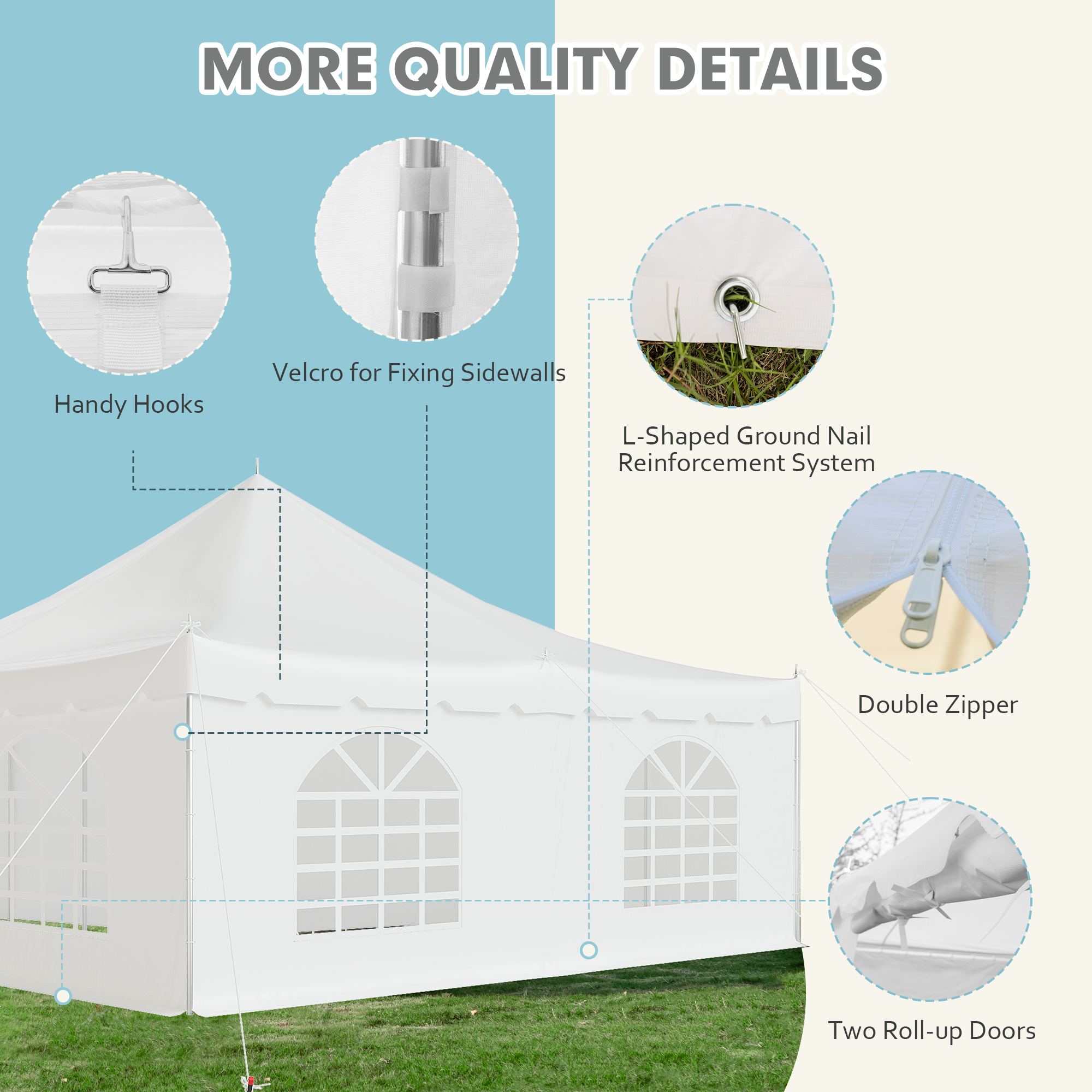 EROMMY 20x20ft Party Tent with Removable Sidewalls & Doors - Fire Retardant PVC Canopy for 120 Guests - White - Perfect for Outdoor Weddings, Birthday Parties & Backyard Events