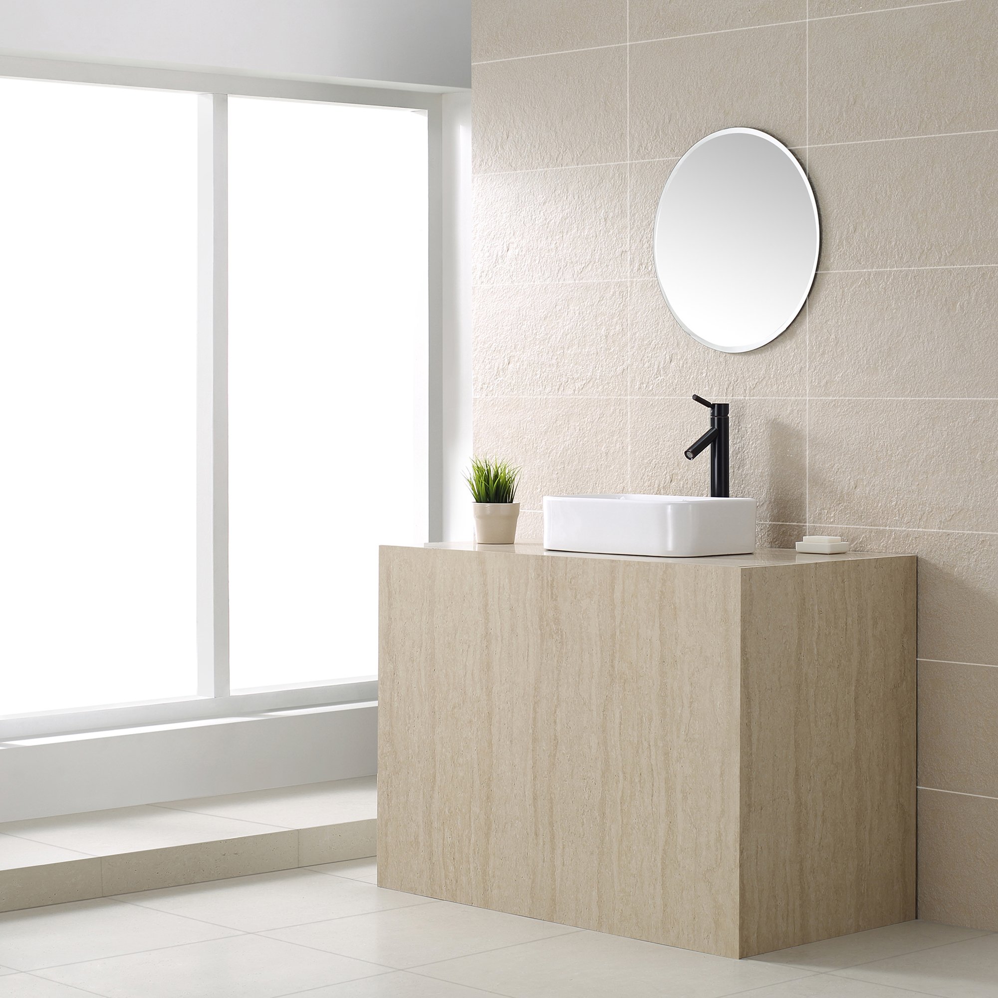 Kraus KCV-122-ORB White Rectangular Ceramic Bathroom Sink with Pop-Up Drain in Oil Rubbed Bronze Finish - Perfect for Modern Vanities and Powder Rooms