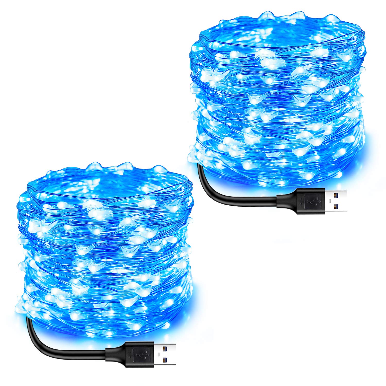 Blingstar 2 Pack 33Ft 100 LED USB Fairy Lights - Flexible Silver Wire Mini String Lights for Christmas Tree, Halloween, Bedroom, Dorm & Party Decorations (Blue) | Perfect for Indoor Holiday Decor, Wedding Centerpieces & Cozy Ambiance Lighting