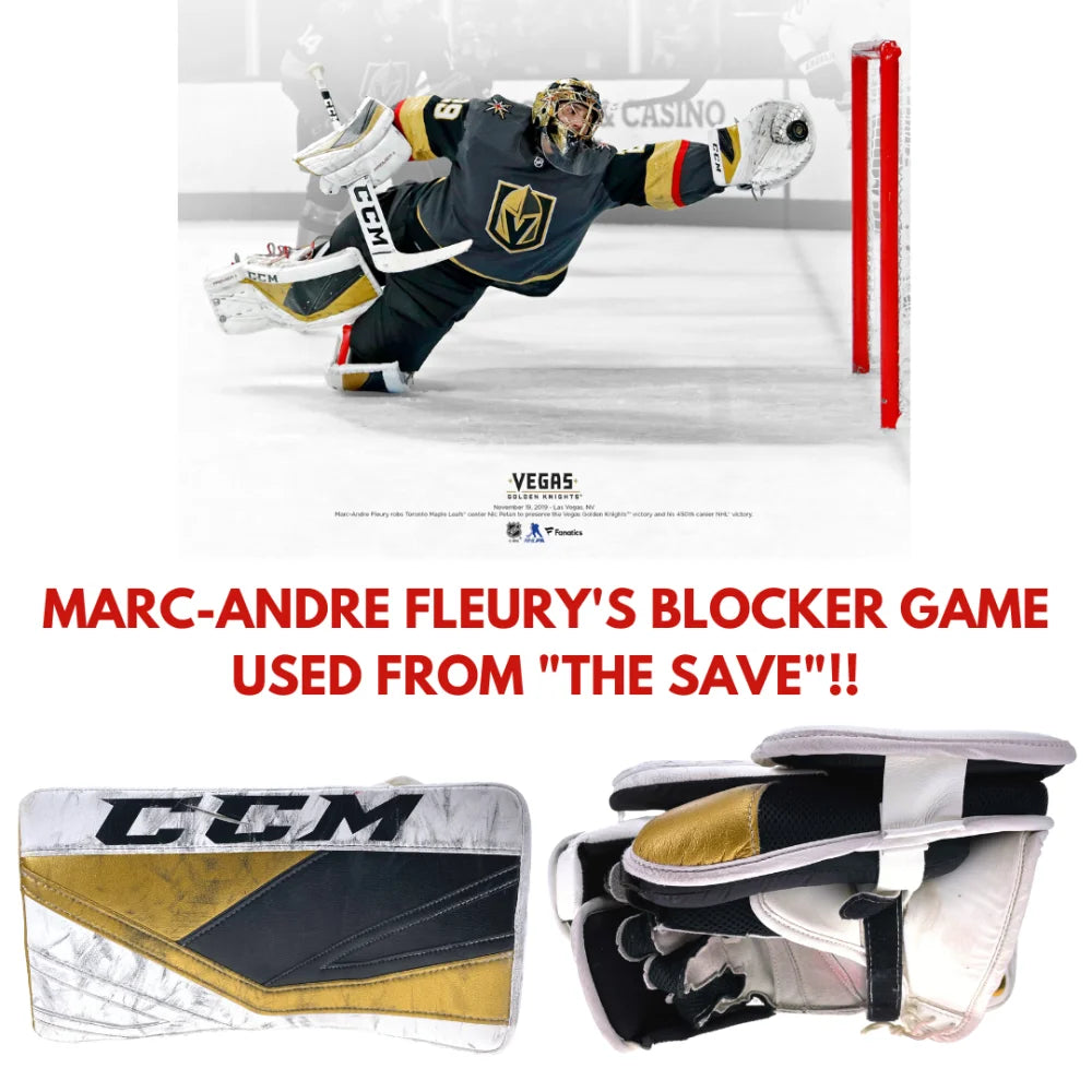Marc Andre Fleury Game Used Hockey Blocker - The Save 11/19/19 - Vegas Golden Knights VGK Authentic 1/1 with COA - Perfect for NHL Memorabilia Collectors and Hockey Fans Display