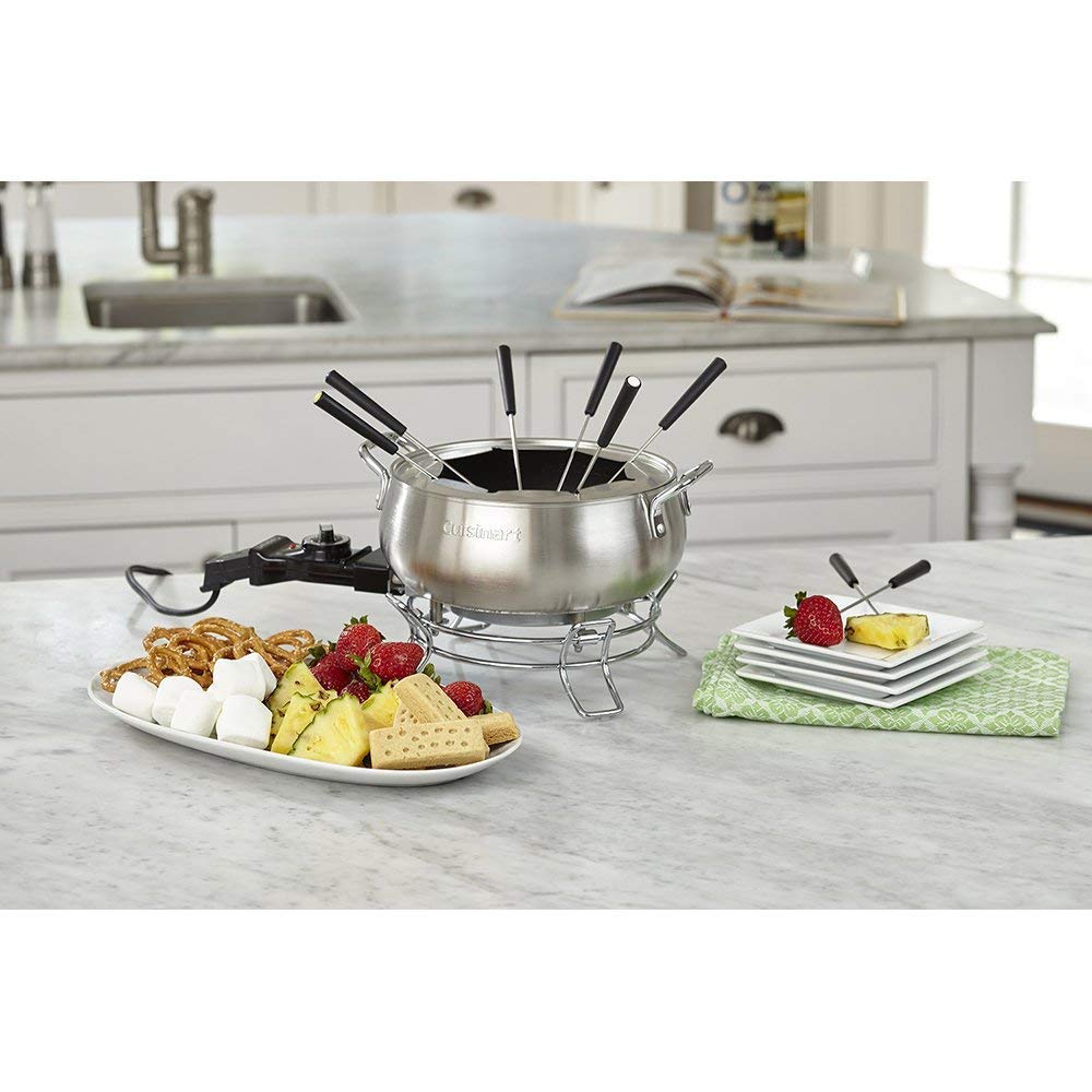Premium CFO-3SS Electric Fondue Pot Set - 2 Quart Stainless Steel Melting Pot with Adjustable Temperature - Perfect for Cheese, Chocolate & Oil Fondue Parties at Home