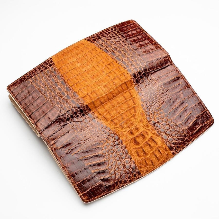 Premium Dark Brown Two-Tone Crocodile Leather Long Wallet for Men - Stylish RFID Blocking Bifold Wallet for Everyday Use & Travel