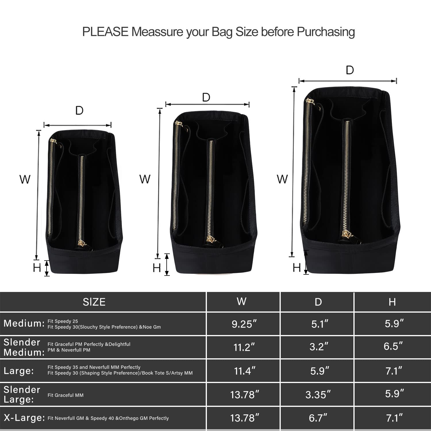 ZTUJO Felt Purse Organizer Insert for Louis Vuitton Speedy, Neverfull, Graceful & Tote Bags - Handbag Shaper & Storage Solution for Travel, Work & Daily Use
