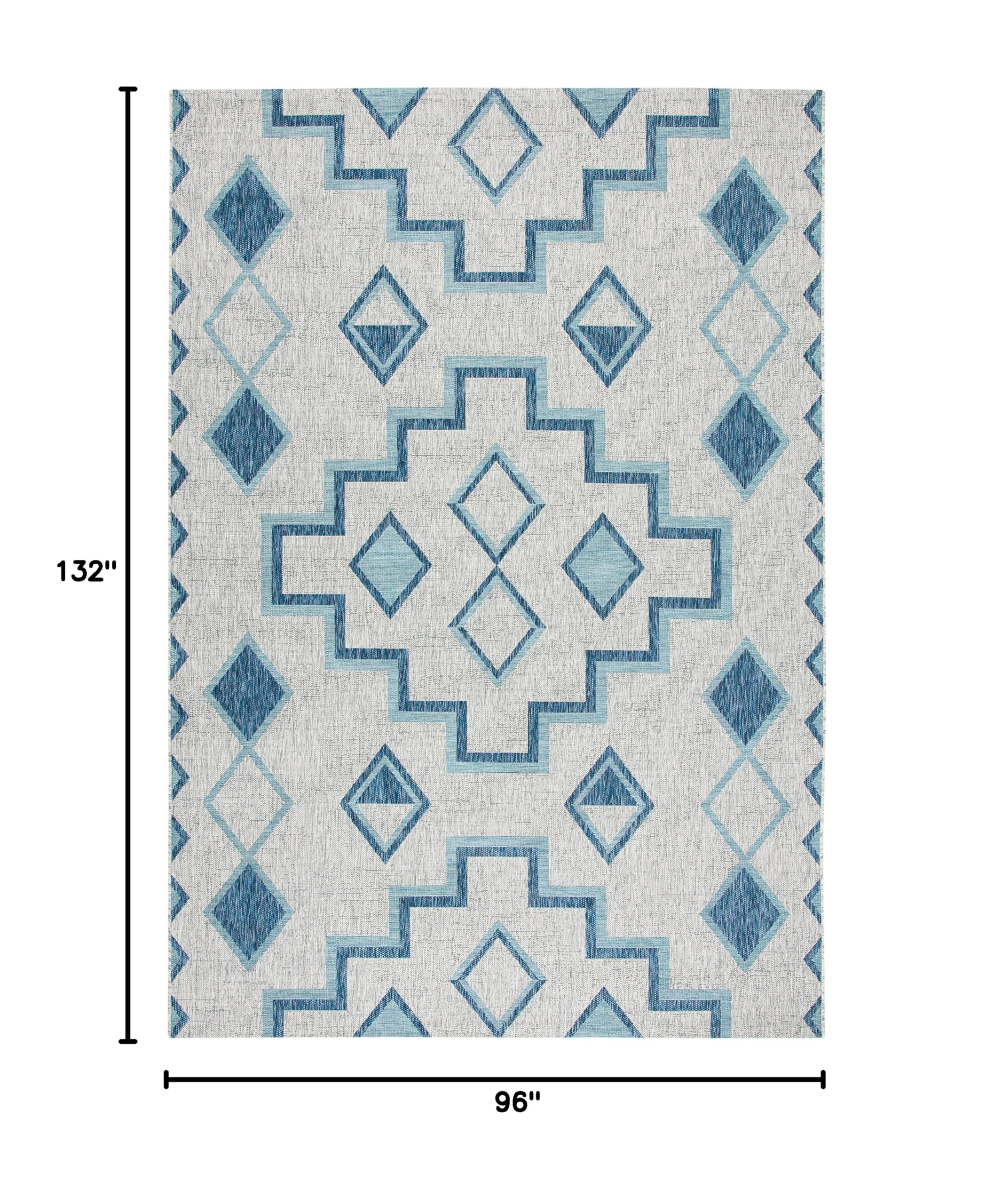 SAFAVIEH Courtyard Collection 8' x 11' Grey/Aqua Indoor Outdoor Waterproof Rug - Easy to Clean, Stain Resistant for Patio, Backyard, Mudroom, Deck & Poolside Use