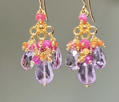 Statement Multi Gemstone Chandelier Earrings in Gold - Elegant Dangling Jewelry for Parties, Weddings & Special Occasions