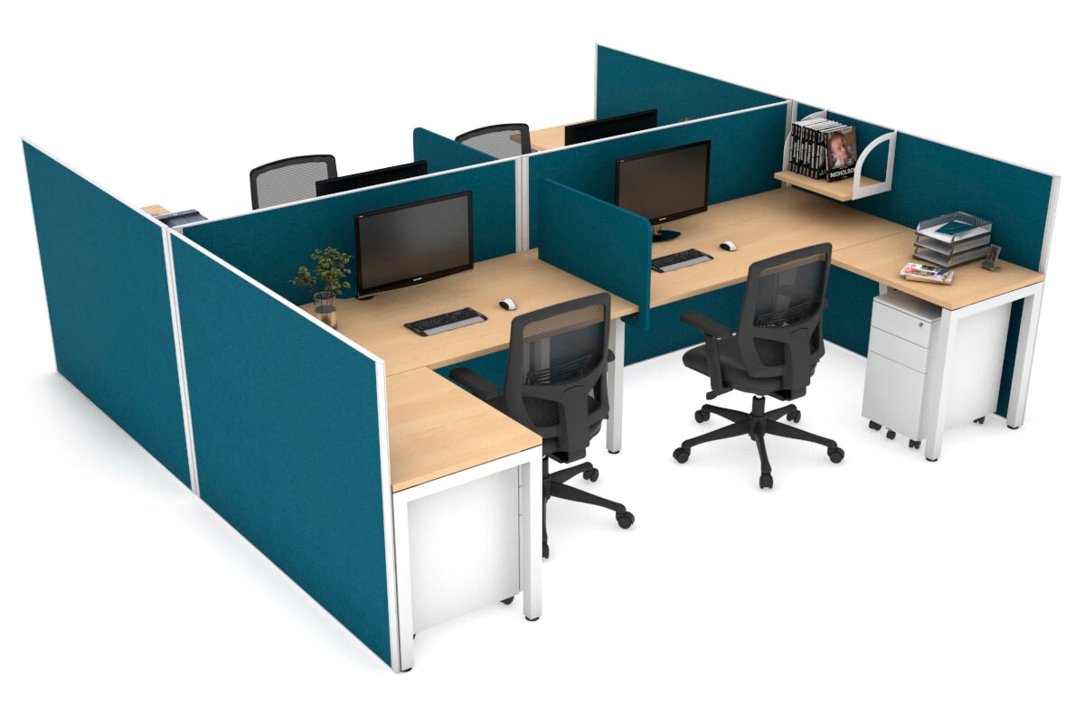 Quadro Square Legs 4-Person Corner Workstation - H Configuration White Frame (1800L x 1800W with Cable Management) - Perfect for Office, Conference Room & Collaborative Workspaces