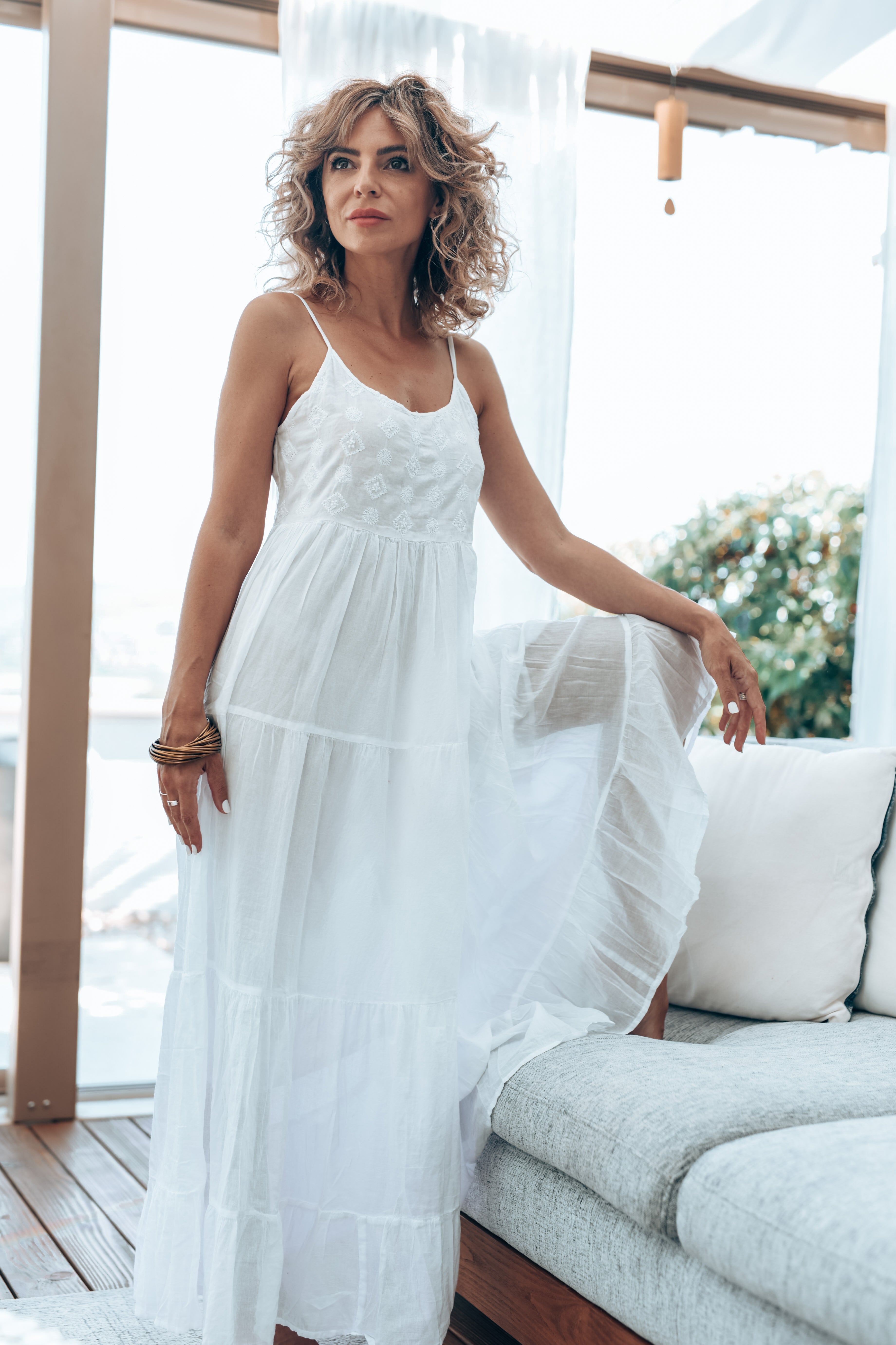 Santorin White Dress - Super Soft Muslin Cotton Summer Maxi Dress for Beach, Vacation & Boho Style Outfits