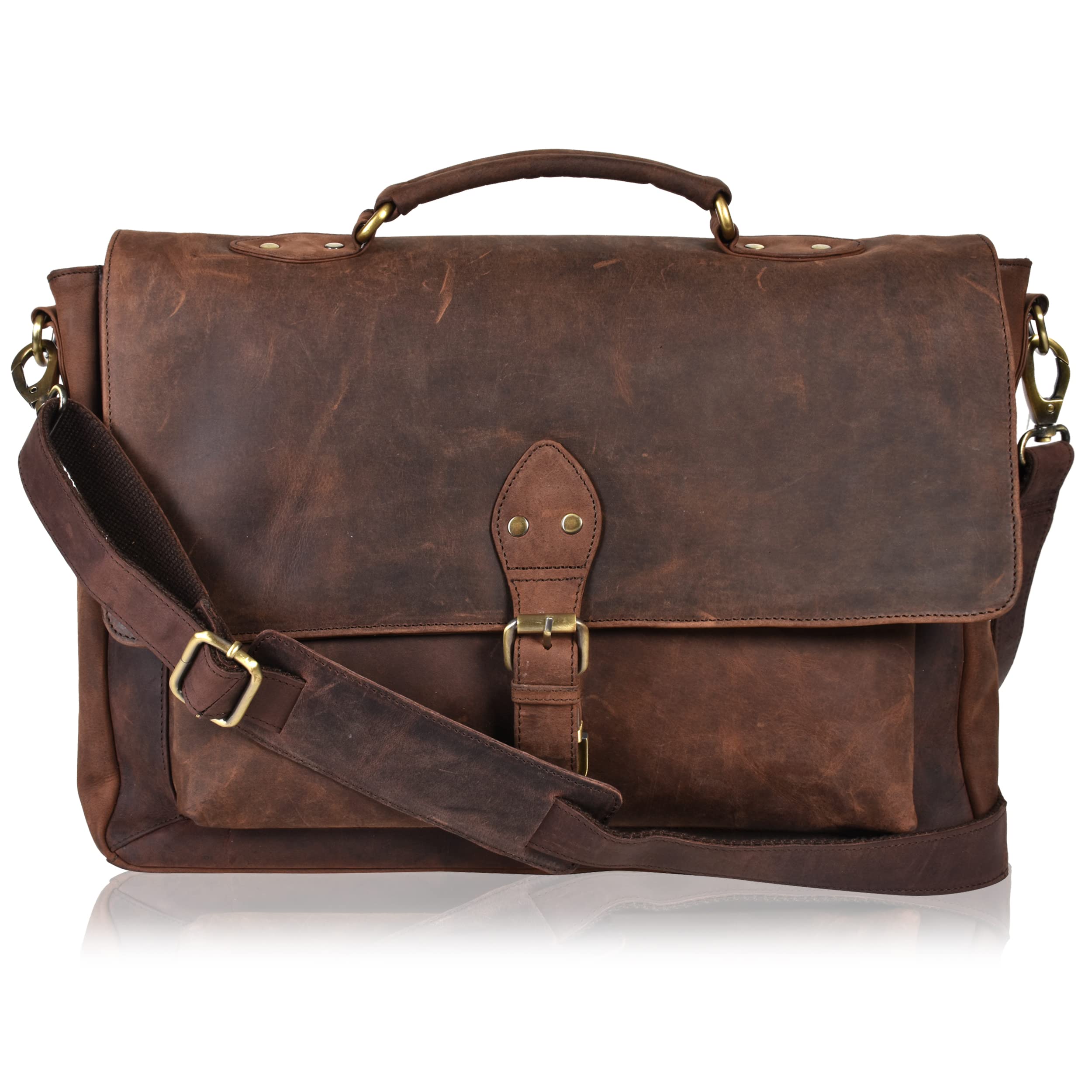 Premium Genuine Leather Laptop Messenger Bag - Adjustable Shoulder Strap, Handmade Briefcase for Men & Women - Perfect for Business, Travel & Daily Commute