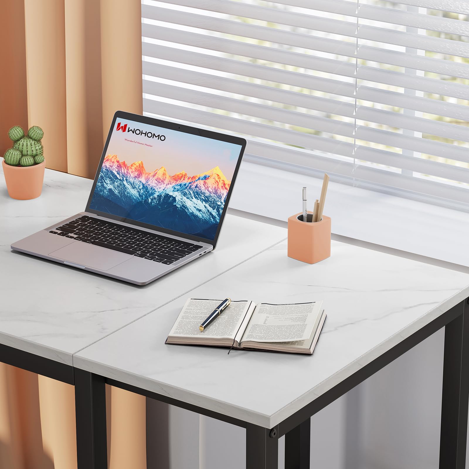 SINPAID 40-inch Modern Computer Desk with 2-Tier Shelves - Sturdy Home Office Desk, Gaming & Study Table with Large Storage Space - Black Marble & White Marble Finish - Perfect for Small Spaces, Dorm Rooms & Home Offices