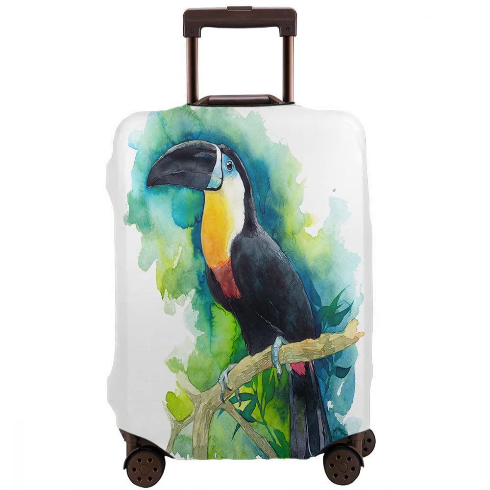 Beabes Tropical Toucan Luggage Cover - Waterproof Suitcase Protector for 25-28 Inch Bags, Vibrant Green Toucan & Branch Design - Perfect for Travel, Vacation & Airplane Use