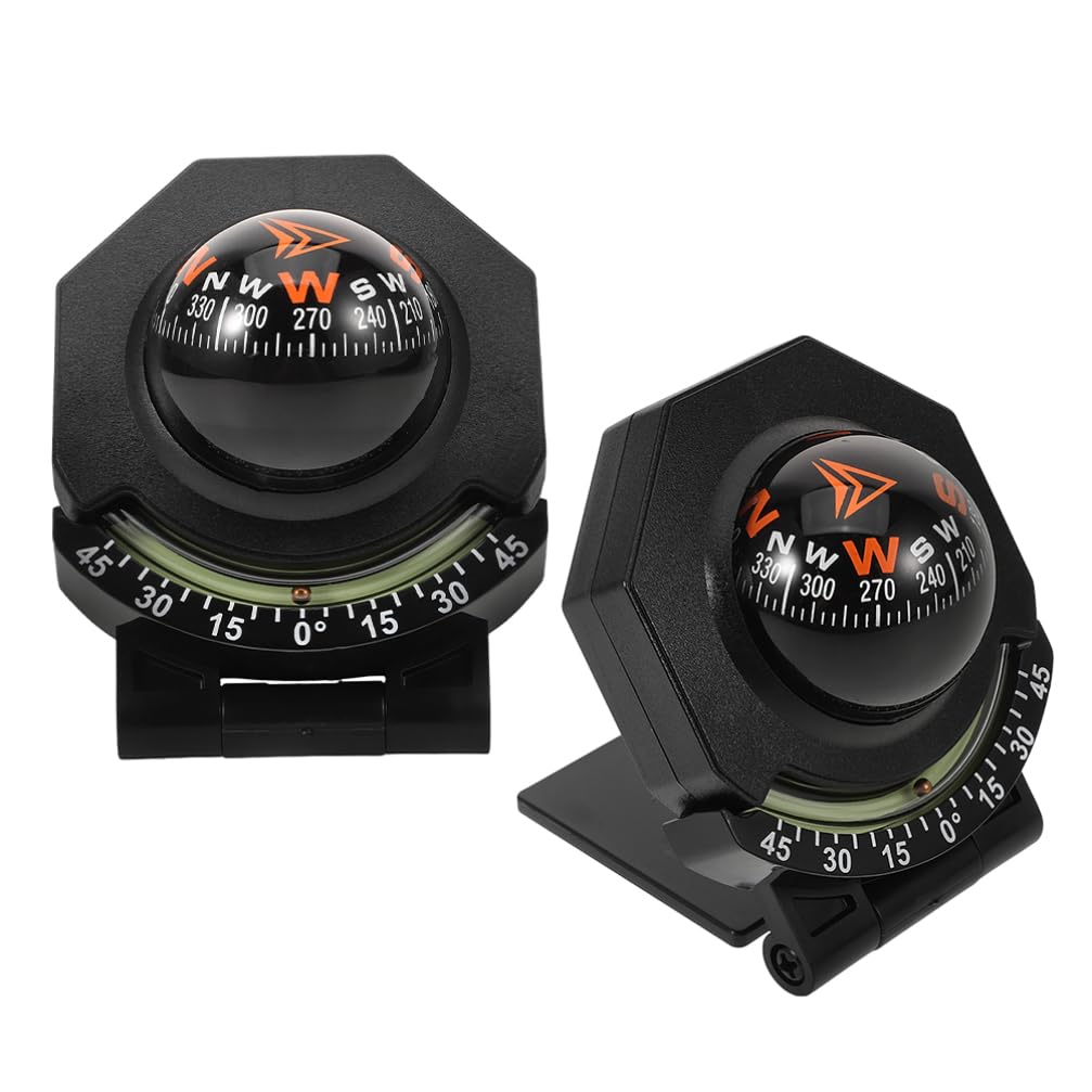 2Pcs Car Compass with Inclinometer - Marine & Dashboard Mounted Foldable Compass for Boats, SUVs & Off-Road Vehicles | Perfect for Navigation, Camping & Outdoor Adventures