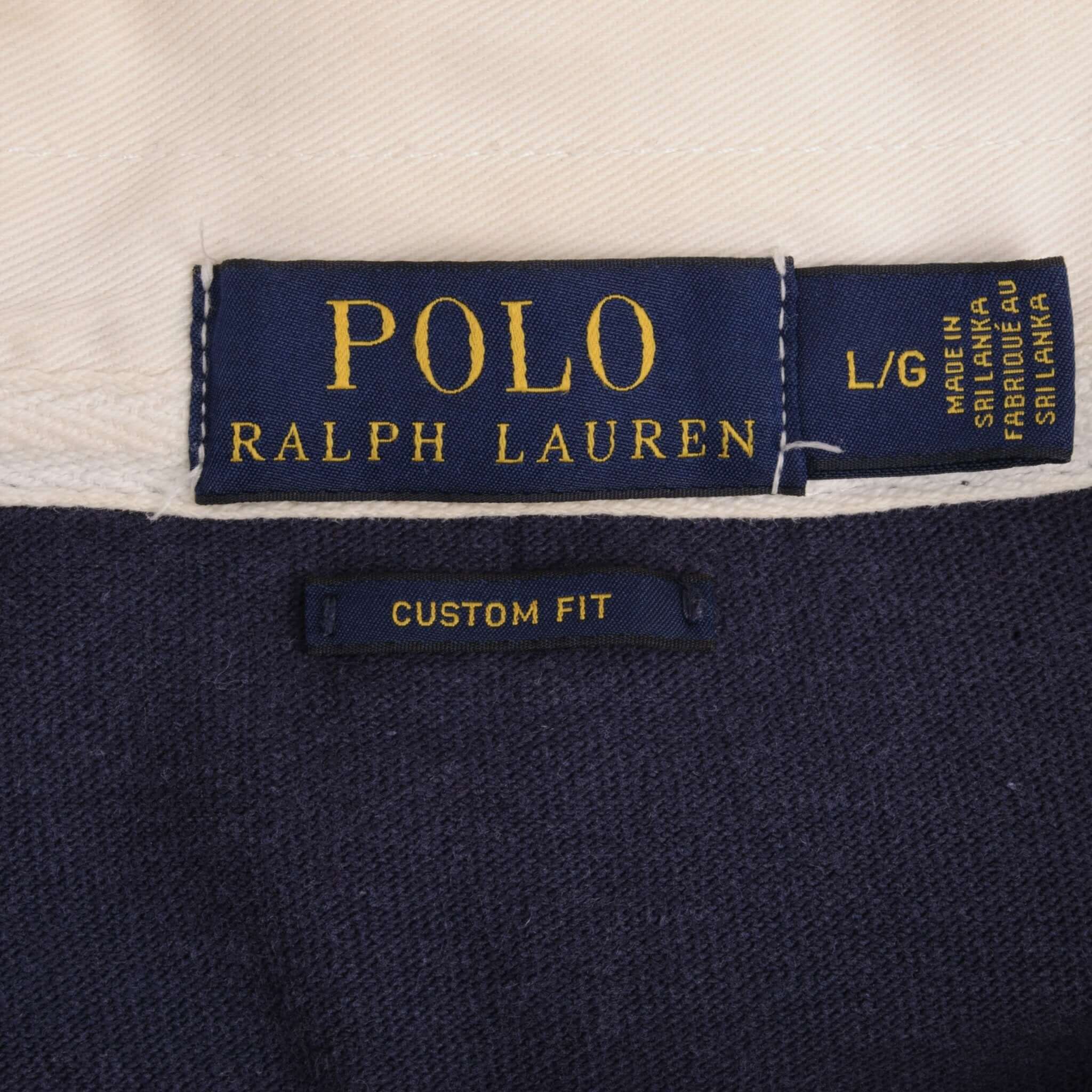 Ralph Lauren Men's Grey & Blue Rugby Polo Shirt - Size Large - Classic Casual Wear for Sports, Outdoors & Everyday Style