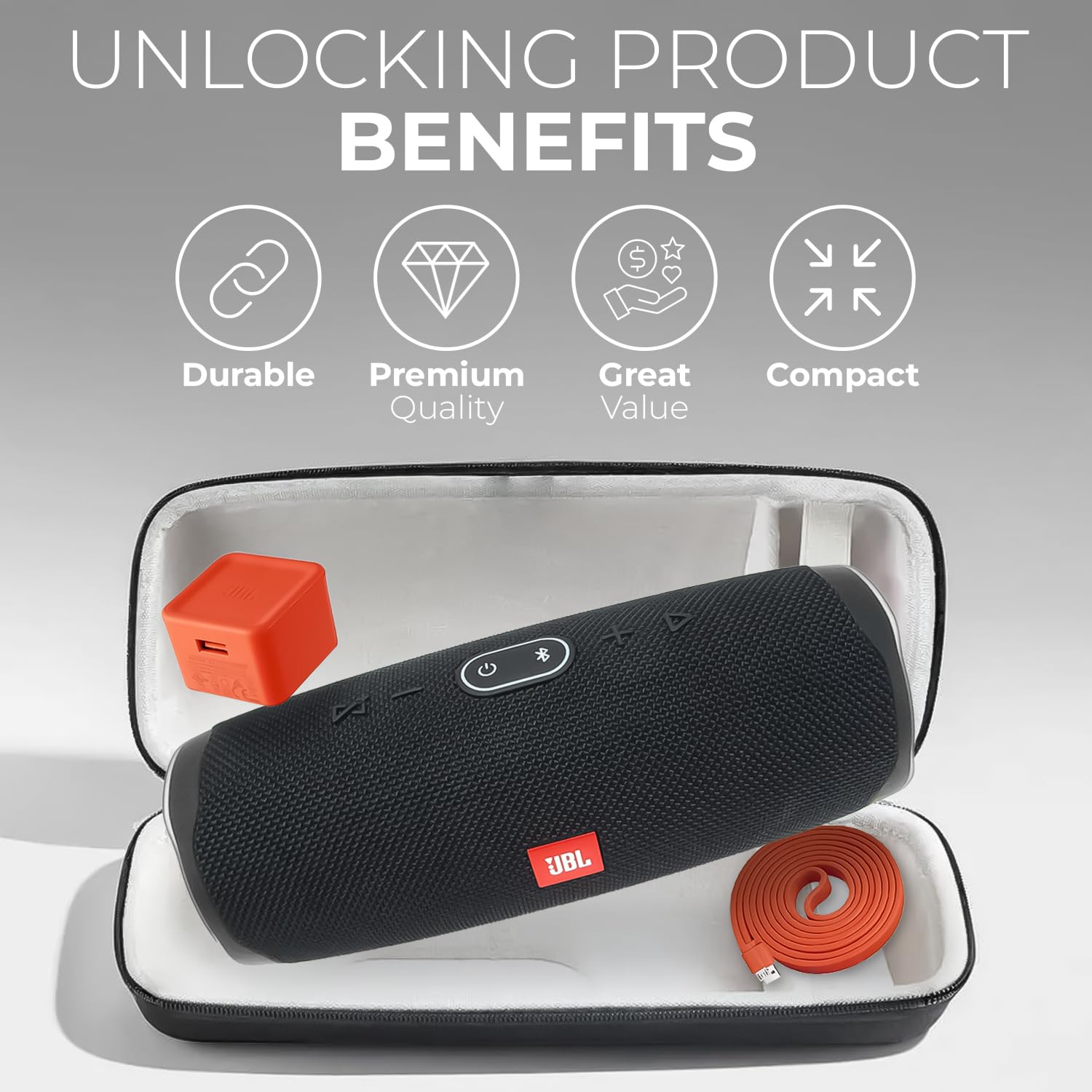 **Waterproof Case for JBL Charge 4 & Charge 5 - Protective Cover Compatible with Multiple JBL Bluetooth Speakers - Durable & Lightweight (Black, Case Only) - Perfect for Swimming, Beach, Travel & Outdoor Adventures**