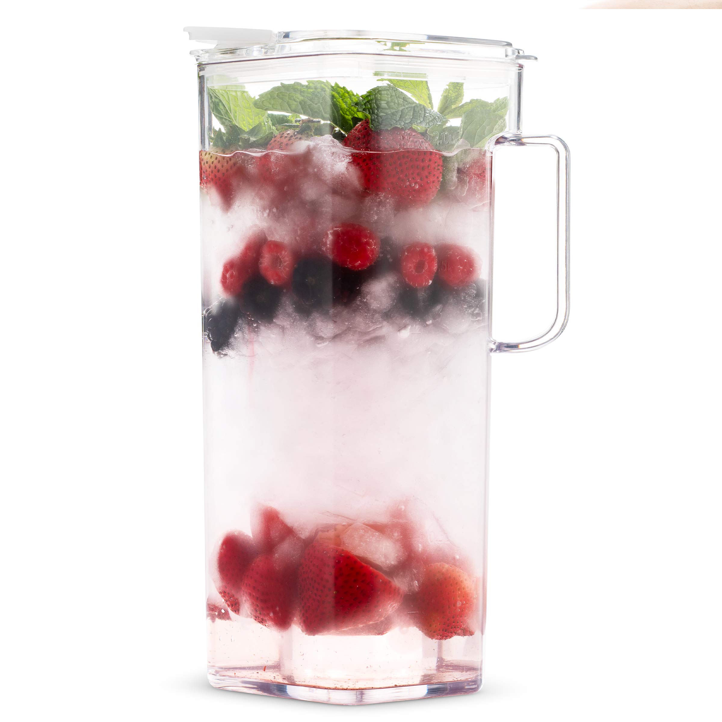 Komax Tritan Plastic Water Pitcher with Lid – BPA-Free, 2.4 Qt Square Pitcher for Water, Iced Tea, Juice & Sangria – Microwave & Dishwasher Safe – Fridge Storage Container – Perfect for Parties, BBQs & Daily Hydration