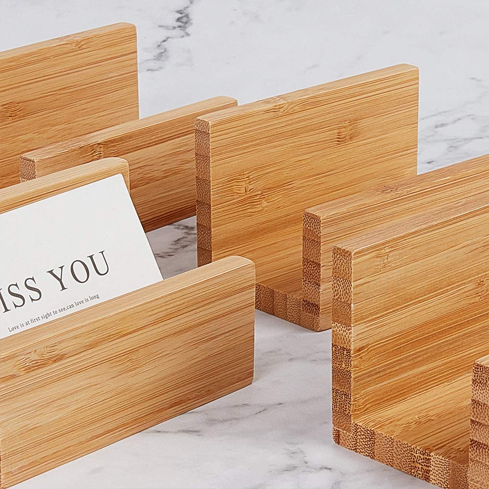 OLYCRAFT 4PCS Natural Bamboo Business Card Holder - Elegant Desktop Organizer for Office Desk, Reception & Home Office - Eco-Friendly Wood Card Display Stand for Professional & Personal Use