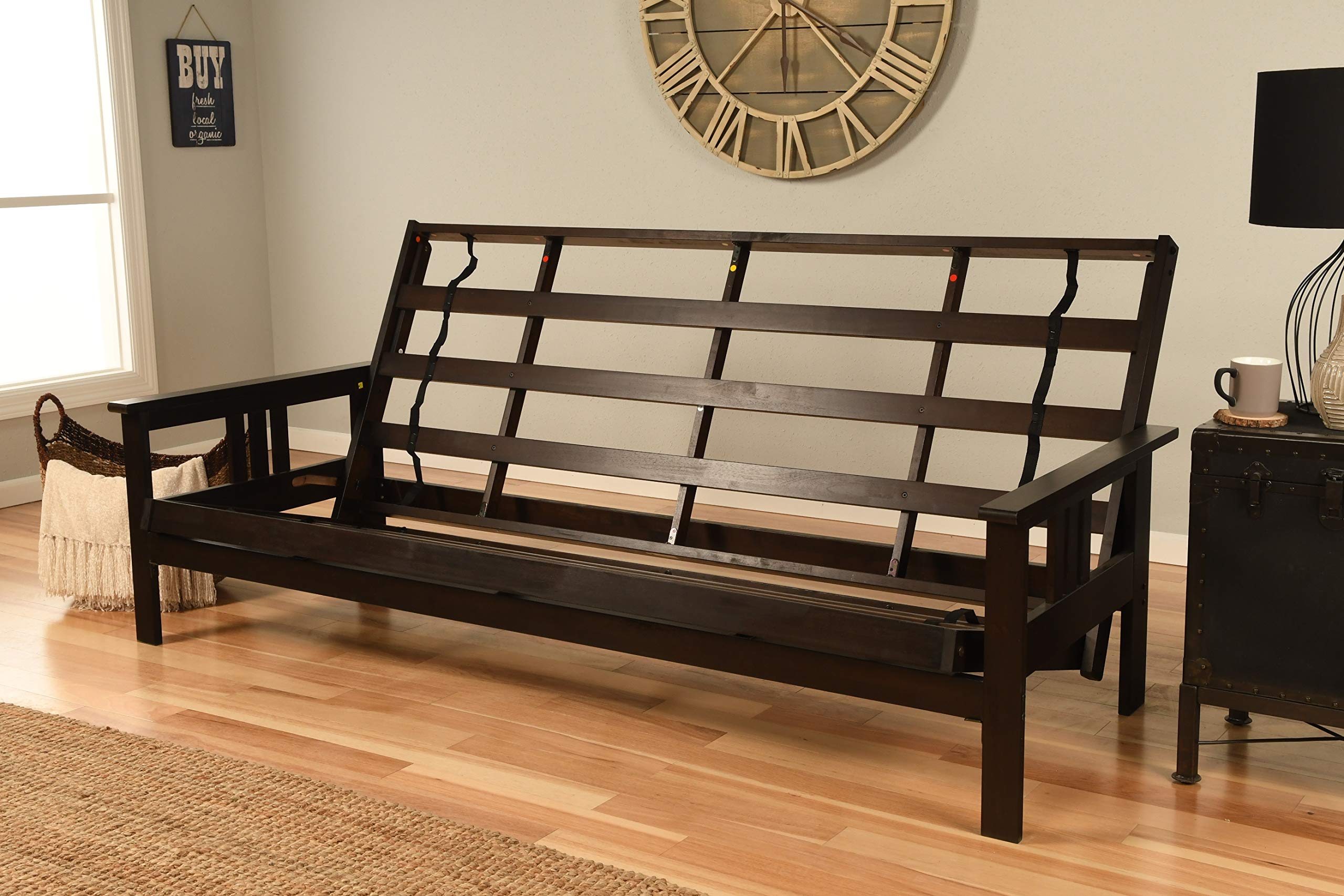 Kodiak Furniture Monterey Queen Futon Set - Espresso Finish & Black Suede Upholstery - Perfect for Small Spaces, Guest Rooms & Apartments