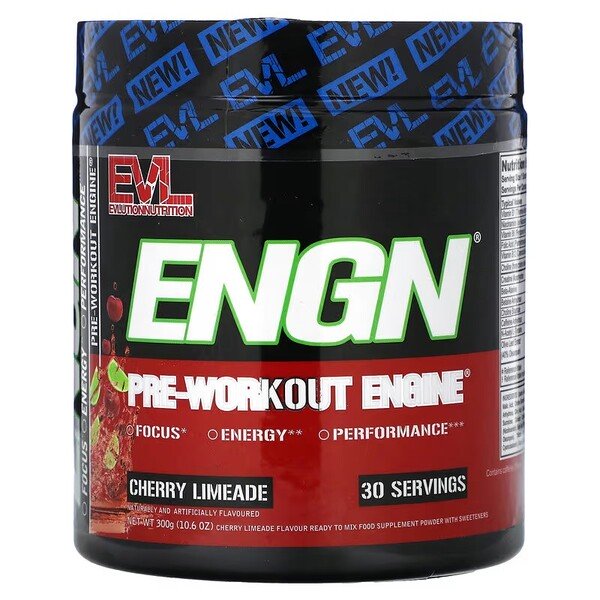 EVLution Nutrition ENGN Pre-Workout Powder - Cherry Limeade Flavor, 300g for Energy & Focus - Ideal for Gym, Fitness & Bodybuilding