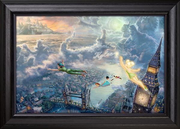 Disney Tinker Bell and Peter Pan Fly to Never Land Personalized Framed Canvas Wall Art - Perfect for Kids' Room Decor, Nursery, and Disney Themed Bedrooms