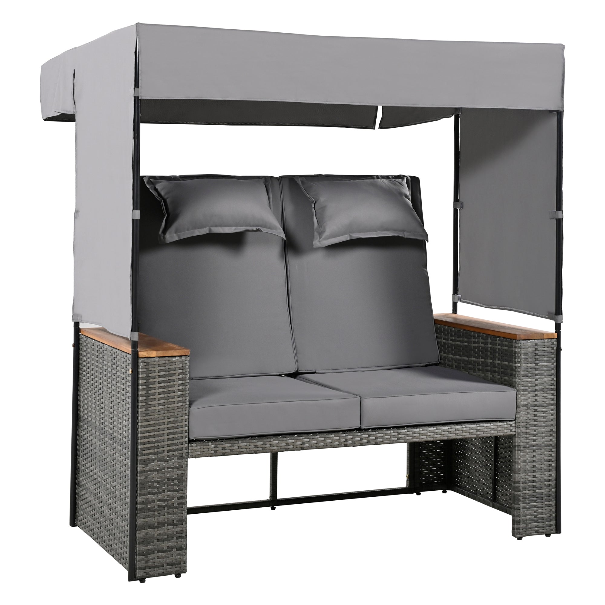 2-Piece Outdoor Rattan Daybed with 5 Adjustable Positions - Patio Loveseat Sofa Set for Poolside, Garden, or Backyard Relaxation