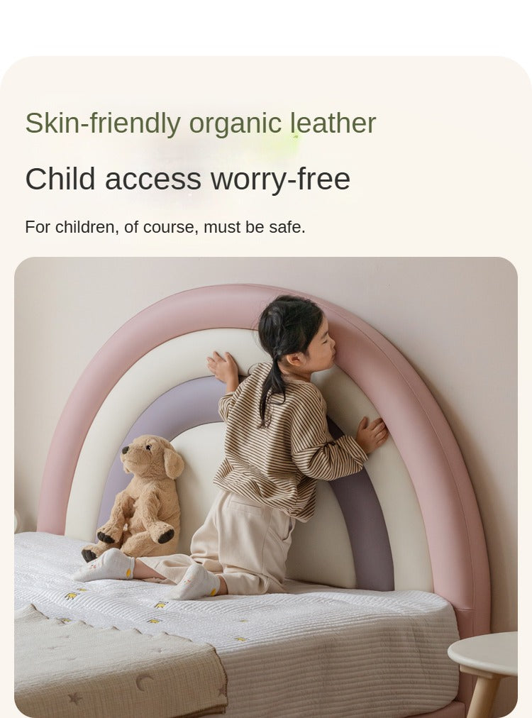 Organic Leather Kids Soft Rainbow Bed – Durable & Comfortable Toddler Bed for Boys & Girls – Perfect for Nursery, Bedroom & Playroom Decor